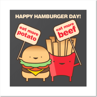 Hamburger Day Funny Burger And Fries Posters and Art